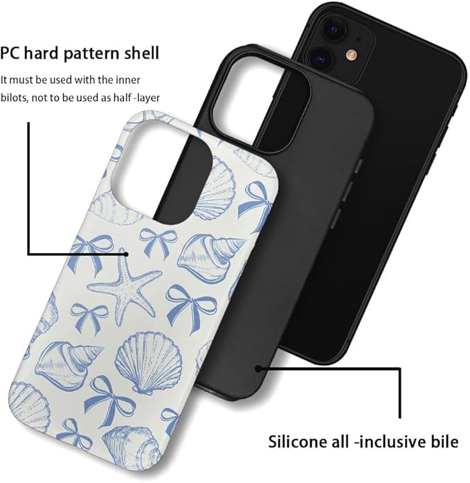 DAIZAG Case Compatible with iPhone 12,Fit Shockproof Cover for Women Girls,Blue Seashell Bow