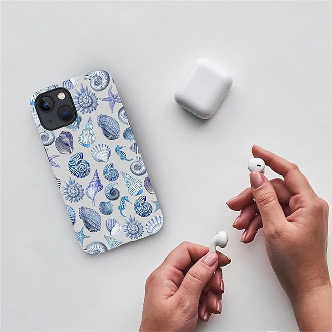 Case for iPhone 15,Summer Beachy Seashell for Woman Men Full Body Protective Cover Shockproof 2 in 1 Silicone + Hard PC Case for iPhone 15