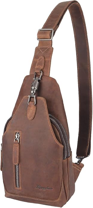Genuine Leather Sling Bag for Men and Women Chest Pack Purse Crossbody Shoulder Bag Sling Backpack