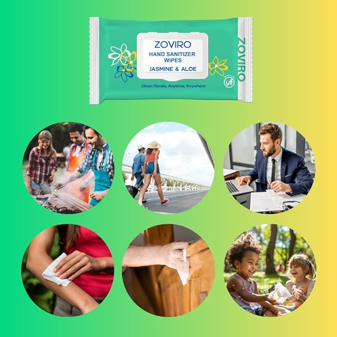 Zoviro Hand Sanitizing Wipes, Bergamot and Orange Essential Oils, Moisturizing Hand Sanitizer Wipes, Value Pack, Jasmine Scent, 80 Count (Pack of 6)