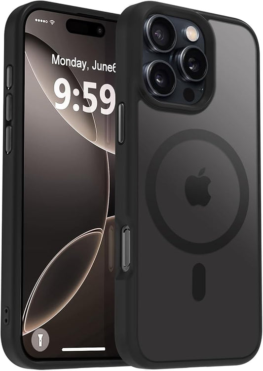 MOCCA Strong Magnetic for iPhone 16 Pro Phone Case, [Compatible with Magsafe][16FT Mil-Grade Drop Protection] Slim Thin Translucent Matte Protective Cover Case for iPhone 16 Pro Case, Black