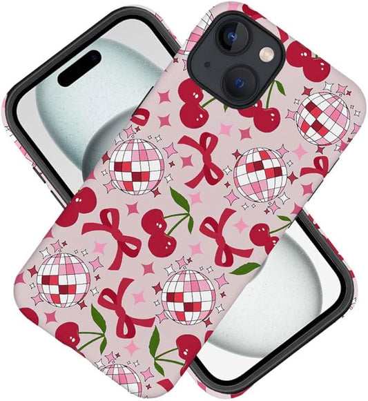 DAIZAG Case Compatible with for iPhone 14 Plus,Cute Pink Cherry Disco Ribbon Star Phone Case for iPhone 14 Plus for Girl Women Boy Men