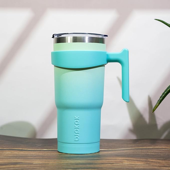 BJPKPK Tumbler With Handle 10 oz Stainless Steel Tumbler With Lid And Straw Insulated Coffee Cups,Turquoise