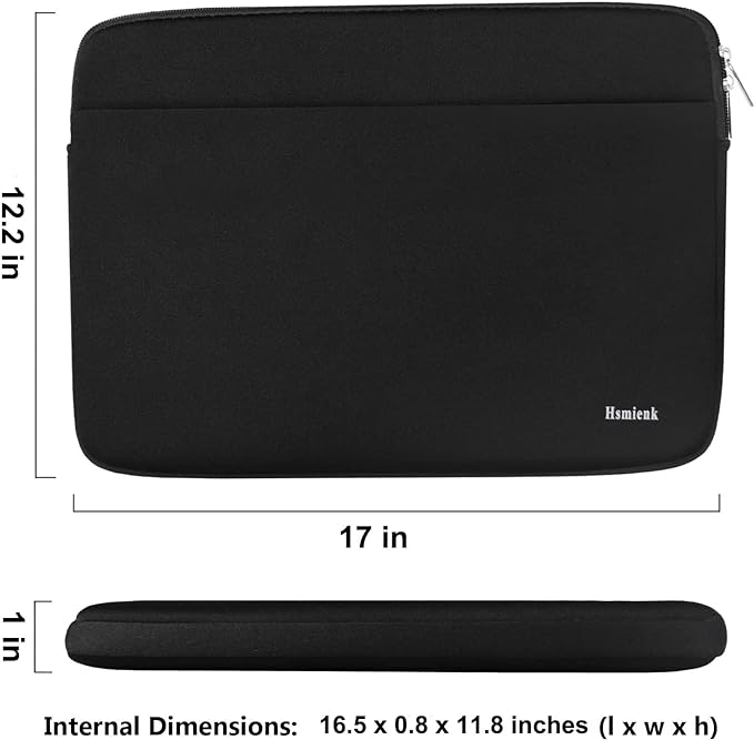 Laptop Case 17 Inch, Durable Shockproof Protective Notebook Sleeve with Accessory Pocket, Briefcase Carrying Bag Laptop Case Compatible with 17-17.3 Inch Computer, Notebook, Black