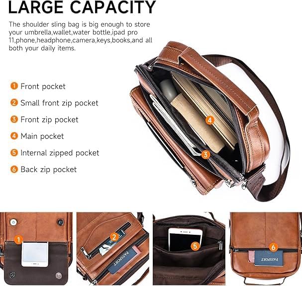 NIUCUNZH Genuine leather man purse mens crossbody sling bag small messenger shoulder Satchel
