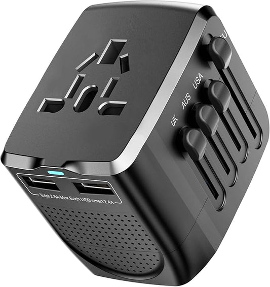 International Travel Adapter Voltage Converter Combo for 100V-240V with 2 USB Ports, USA to UK Europe Australia 200+ Countries