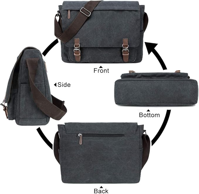 Messenger Bag for Men Retro, Canvas Satchel casual Briefcases Laptop Bag fit 13.3 15.6 Inch