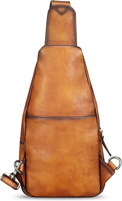Genuine Leather Sling Bag for Women and Men Vintage Handmade Leather Sling Backpack Fashion Crossbody Bag Chest Purse