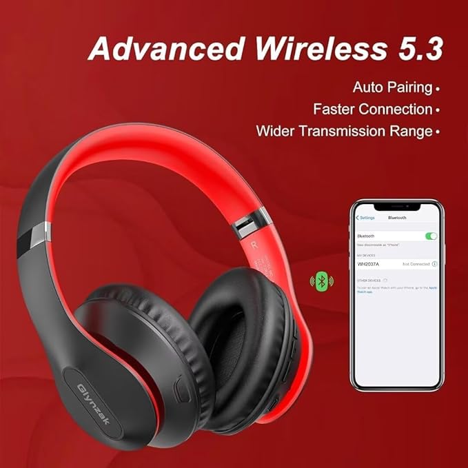 Wireless Bluetooth Headphones Over Ear 65H Playtime HiFi Stereo Headset with Microphone and 6EQ Modes Foldable Bluetooth V5.3 Headphones for Travel Smartphone Computer Laptop