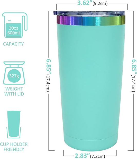 20 oz Stainless Steel Tumbler with Lid and Straw Double Wall Vacuum Insulated Coffee Mug Powder Coated Cup for Hot and Cold Drinks (Mint Green,6 pack)
