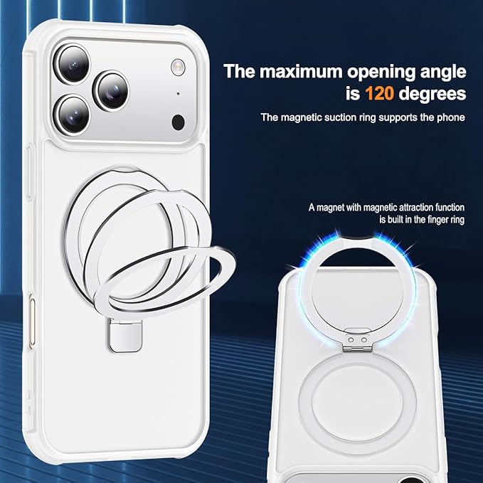 Compatible with iPhone 17 Pro Case with Invisible Magnetic O-Ring Stand Military-Grade Phone Case for iPhone 17 Pro 6.3" [Compatible with Mag-Safe][Great Grip Feeling],Translucent