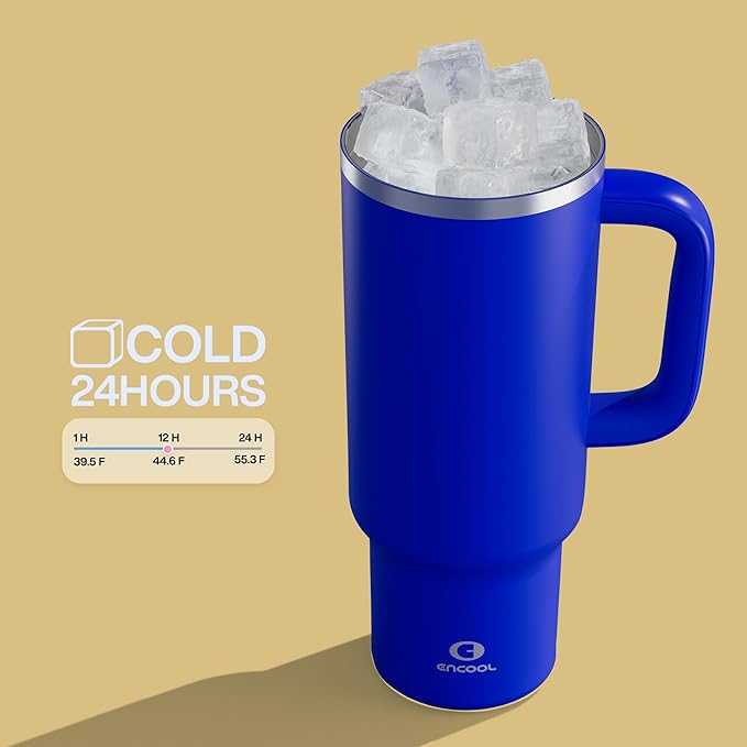 40 oz Tumbler with Handle and Straw: Stainless Steel Insulated Tumbler Keeps Cold for 24 Hours, Leakproof Travel Cup Fits in Cup Holder and BPA-Free, Royal Blue