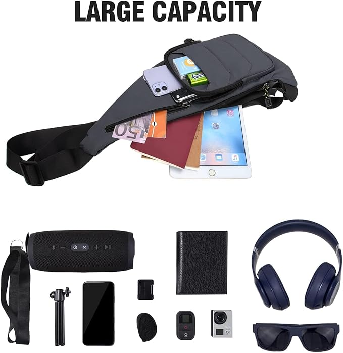 Peicees Waterproof Sling Bag Crossbody Bag For Men Slim Chest Backpack Man Purse Small Shoulder Bag For Travel Hiking