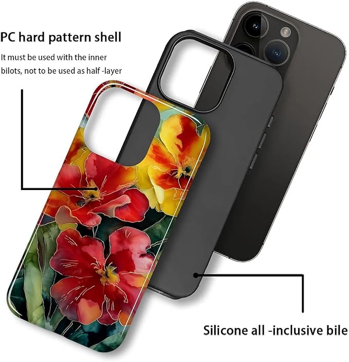 Case for iPhone 12 12 Pro Case,Vintage Floral Girly Design - Hybrid Dual Protection Silicone + Hard PC Shockproof Full Body Cover Slim Anti-Scratch Protective Case for Men Women