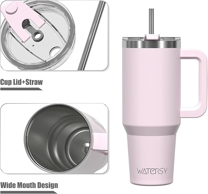 20 oz Tumbler with Handle,Tumbler with Lid and Straw,Double Wall Insulated Cup Stainless Steel Travel Mug(Cold for 34 Hours),Water Bottle for Iced Tea,Coffee,Cold Beverages(Rose Quartz)