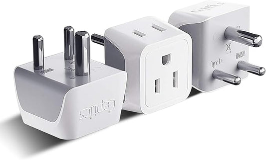 Ceptics US to India Plug Adapter works in Nepal, Maldives, Pakistan, India Power Adapter, Dual USA Input, Grounded Travel Adapter for Indian plug, Perfect for Phones, Laptop Chargers, 3 Pack (CT-10)
