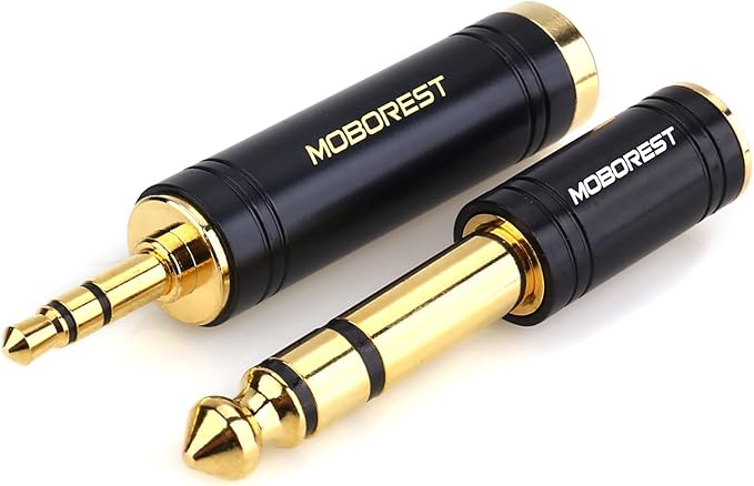 MOBOREST 3.5mm M to 6.35mm F Stereo Pure Copper Adapter, 1/8 Inch Plug Male to 1/4 Inch Jack Female Adapter, Can be Used Conversion Headphone adapte, amp adapte, Black Fashion 2-Pack