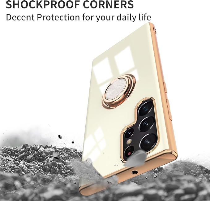 Tnarru Compatible for Samsung Galaxy S22 Ultra Case with Ring Holder Kickstand [with Magnetic] Soft TPU Shockproof Electroplated Protective Phone Case for Galaxy S22 Ultra 5G White