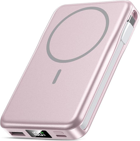 Magnetic Portable Charger, 10000mAh Power Bank, 5 in 1 Portable Charger with Built in Cable, 20W Fast Charging for Magsafe Battery Pack Compatible with iPhone 16/15/14/13 Pro/Pro Max, Samsung Series