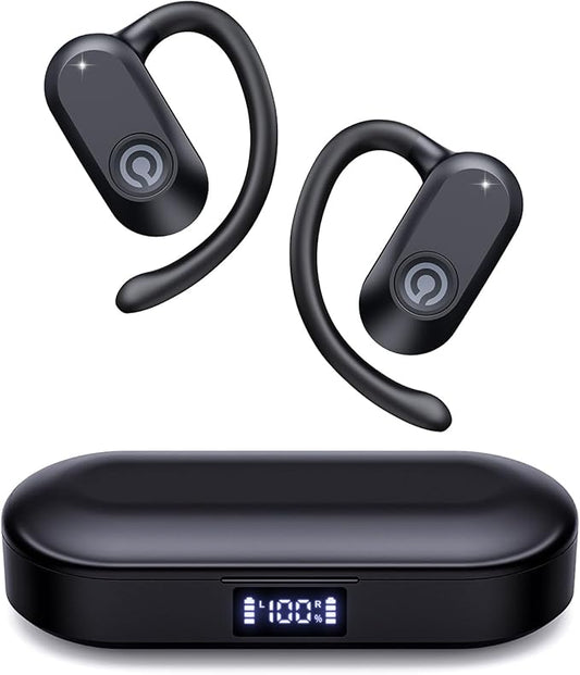 CXK Open Ear Earbuds Bluetooth 5.4 Bone Conduction Headphones, True Wireless Headphones with 60Hrs Stereo Sound, 0.27oz Lightweight Design Open Earbuds with Mic, IPX6 Waterproof Fit Running, Black
