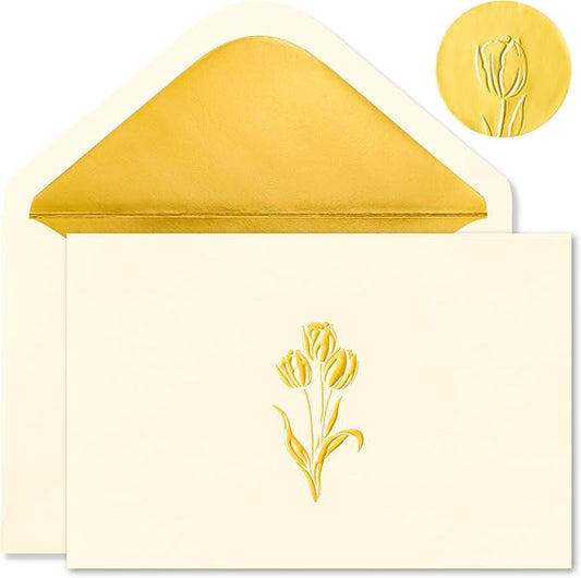 Crisky 50 Pack Blank Cards and Envelopes 4x6, Embossed Gold Foil Tulip Blank Greeting Cards Bulk for Wedding, Bridal Shower, Baby Shower, Birthday Party Decoration Favors