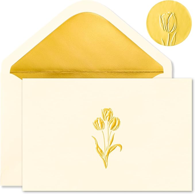 Crisky 25 Pack Blank Cards and Envelopes 4x6, Gold Foil Tulip Blank Greeting Cards Bulk for Wedding, Bridal Shower, Baby Shower, Birthday Party Decoration Favors