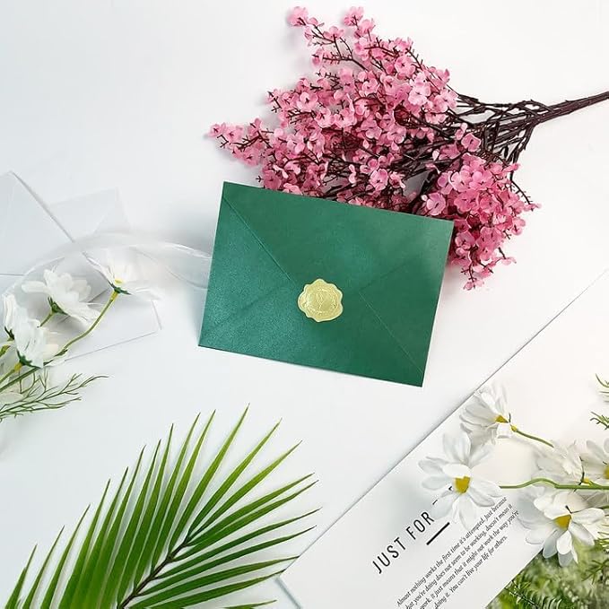 YINUOYOUJIA 50 PCS Pearl Green Envelopes A7,5 x 7 Green Shimmer Envelopes for Invitation,Perfect for Wedding Invitation Cards,Birthday RSVP Invite,5.25 x 7.25 inches