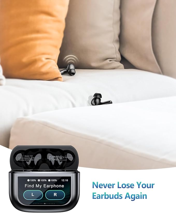 Wireless Earbuds Bluetooth Headphones, Ear Buds with Touch Screen, ANC ENC Noise Cancelling Transparency Mode, 40H Stereo Deep Bass, IPX7 Waterproof, Clear Calls, 5 EQ for iOS Android (Black)