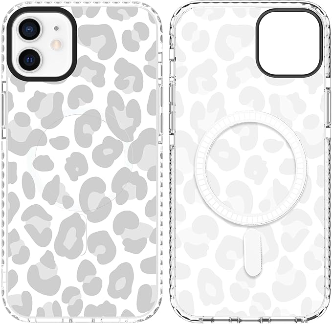 SAKUULO Magnetic for iPhone 11 Case [Compatible with MagSafe] Light Grey Leopard Print Pattern Wireless Charge Slim Shockproof Case for iPhone 11 Phone Case, Grey Leopard (6.1")