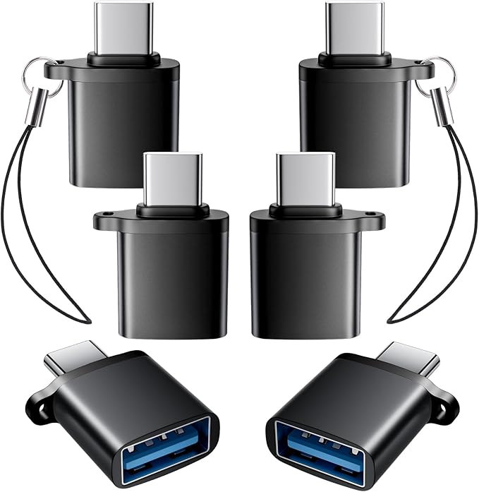 USB C to USB A Adapter 6 Pack,USBC to USB Adapter,TypeC Male USBA Female 3.0 Adaptor,USBC OTG Adapters for iPhone 16 15,MacBook Pro,iPad,Samsung Galaxy,Black