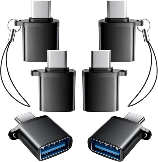 USB C to USB A Adapter 6 Pack,USBC to USB Adapter,TypeC Male USBA Female 3.0 Adaptor,USBC OTG Adapters for iPhone 16 15,MacBook Pro,iPad,Samsung Galaxy,Black