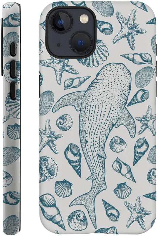 DAIZAG Case Compatible with iPhone 14,Fit Shockproof Cover for Women Girls,Beach Seashell Whale Ocean Aesthetic