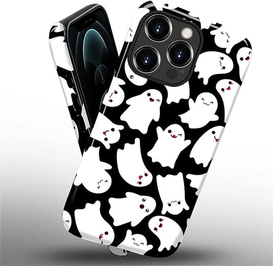 Case for iPhone 12 Pro Max Case,Halloween Ghosts Bats Design - Hybrid Dual Protection Silicone + Hard PC Shockproof Full Body Cover Slim Anti-Scratch Protective Case for Men Women