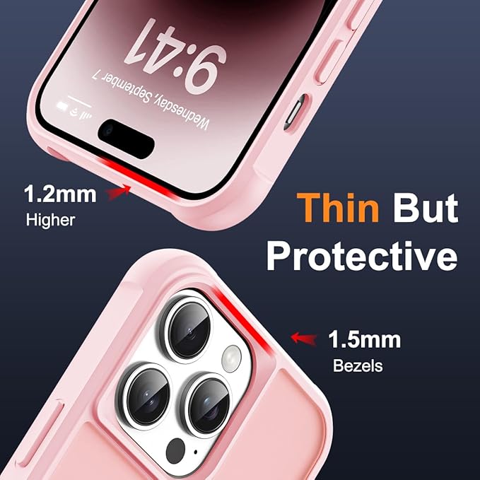 Compatible with iPhone 14 Pro Max Case with Invisible Magnetic O-Ring Stand Military-Grade Translucent Case for iPhone 14 ProMax 6.7" [Compatible with Mag-Safe][Great Grip Feeling], Pink