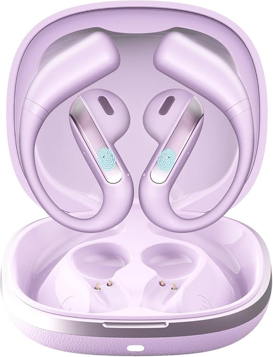 Wireless Earbuds Bluetooth Headphone Sport, 2025 Bluetooth Earbuds Stereo Deep Bass Over Ear Bud with Earhooks,ENC Noise Cancelling Mic,Waterproof Earphone for Workout/Running—Purple