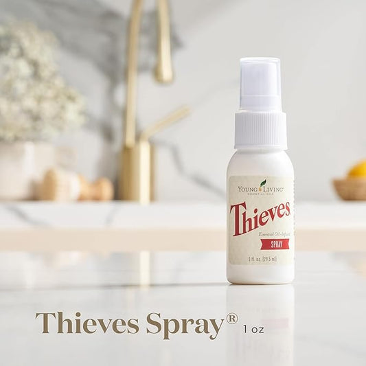Young Living Thieves Spray | 1 oz | Portable Cleaner Spray, Formulated with Water & Alcohol, Ideal for Travel Essentials & Home; Fits in Backpack, Luggage, or Purse | 2 Pack