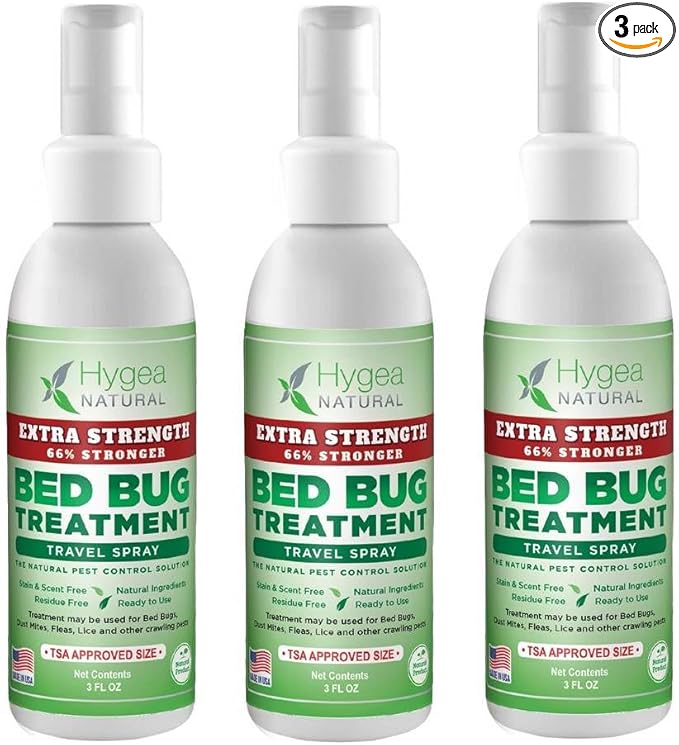 Extra Strength Bed Bug & Mite Natural Travel Spray - TSA Approved 3 oz Size - Child & Pet Friendly - Stain & Odor Free - for Hotel, Suitcase, Backpack - 66% Stronger Formula (3 pack)