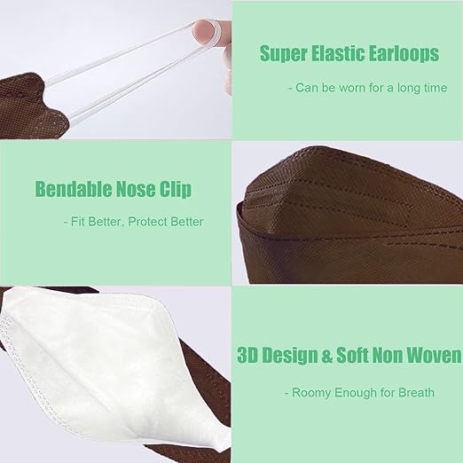 akgk KN95 Face Masks 50 Pack, 5-Ply Disposable Brown Face Mask Against PM 2.5 Smoke and Dust