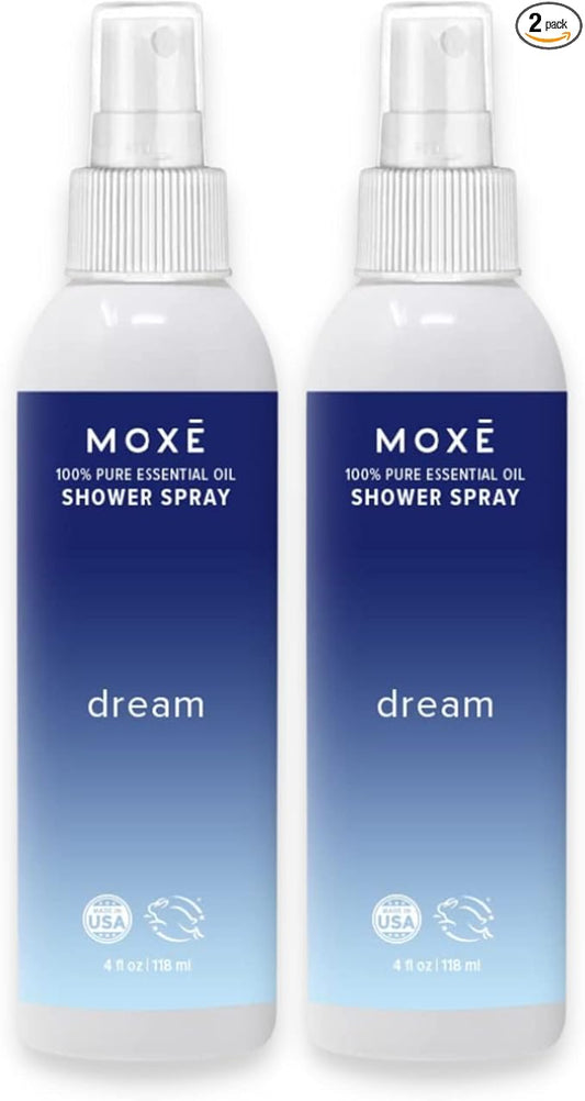 MOXĒ Dream Lavender & Chamomile Shower Steamer Spray, 100% Natural Certified Essential Oils, Bath Relaxation, Made in USA, 4 Ounces (2 Pack)