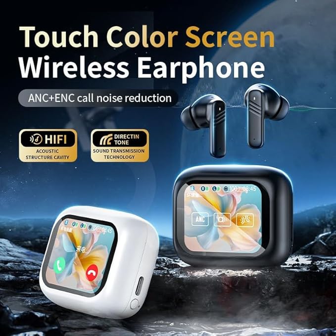 Real Time Translation Earbuds Noise Reduction Full-Color Touch Screen Wireless Bluetooth Earphone