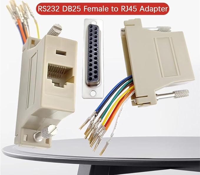 10PCS DB25 Female Ethernet Adapter, 25 Pin Serial Port Female to RJ45 Ethernet LAN Extend Modular Converter, F/F