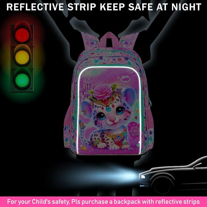 3Pcs Backpack for Girls, 16" Leopard Kids Bookbag for Elementary Preschool Kindergarten, School Backpacks with Lunch Box(Pink)