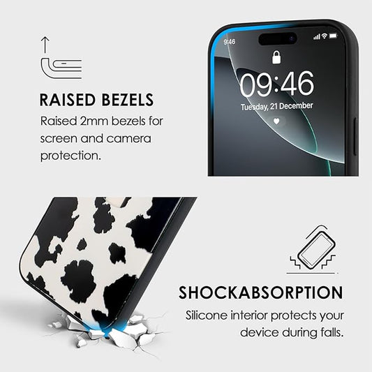Compatible with iPhone 16 Pro Max Case with Finger Hand Strap Kickstand, Cute Funny Milk Cow Print Phone Case for Women Men, Full Camera Protection Shockproof Protective Cover, Milk Cow