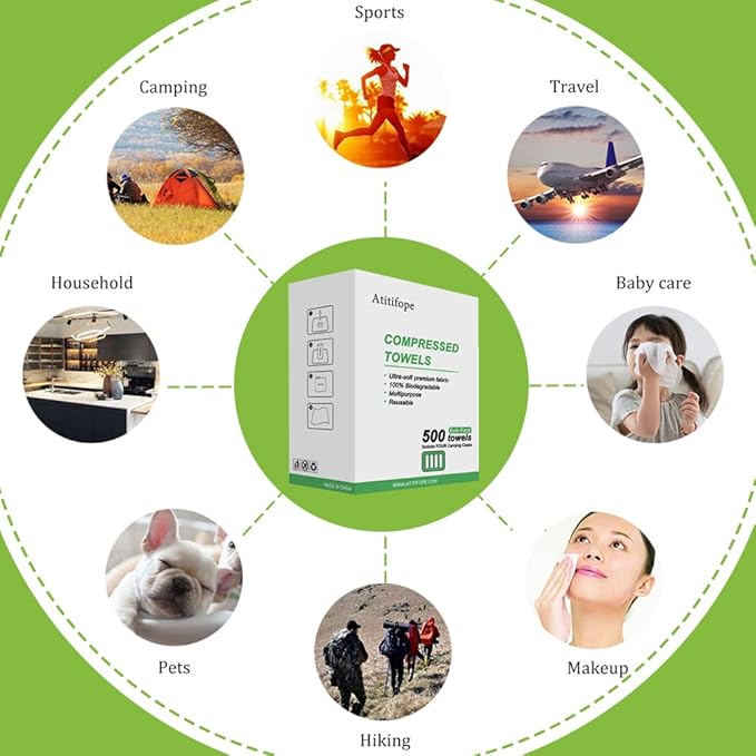 Compressed Towel Camping Hiking Travel Reusable Clean Towels Coin Tissues Bulk Pack 500Count