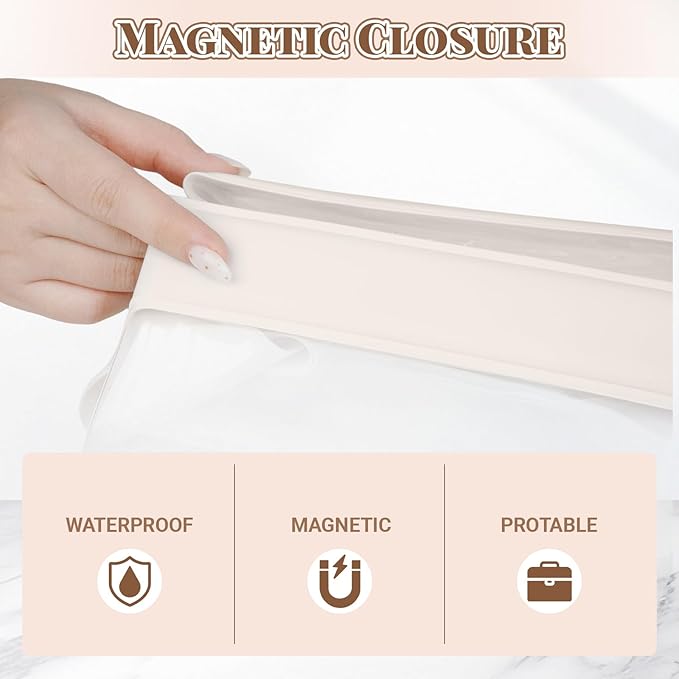 RAWILL 2PC Clear Toiletry Bag with Magnetic Closure, Toiletry Bags for Traveling Women,Small Makeup Pouch for Airplane, Vacation, Camping