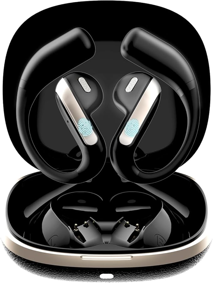 Wireless Earbuds Bluetooth Headphone Sport, 2025 Bluetooth Earbuds Stereo Deep Bass Over Ear Bud with Earhooks, ENC Noise Cancelling Mic,Waterproof Earphone for Workout/Running-Black