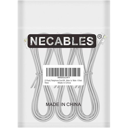 NECABLES 3Pack Phone Cord 6ft Telephone Cord Phone Cable RJ11 6P4C Male to Male for Landline and Fax - 6 Feet