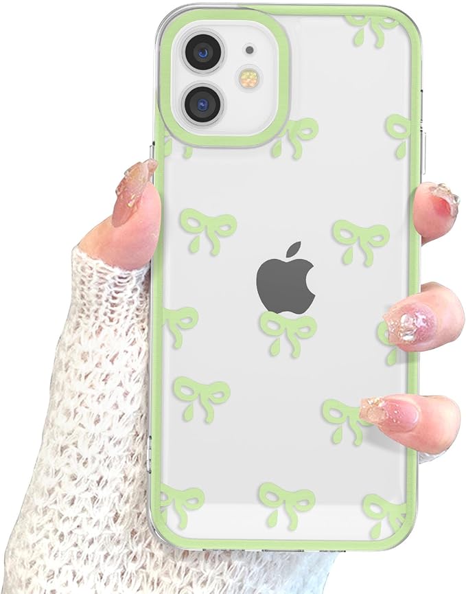 EYZUTAK Case for iPhone 11, Clear Cute Ribbon Bowknot Pattern Aesthetic Transparent Phone Case Raised Camera Protection Stylish Slim Soft Durable TPU Protective Cover for Women Girls - Green