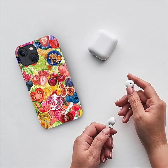 Case for iPhone 13 iPhone 14,Summer Fruit Collage for Woman Men Full Body Protective Cover Shockproof 2 in 1 Silicone + Hard PC Design Case