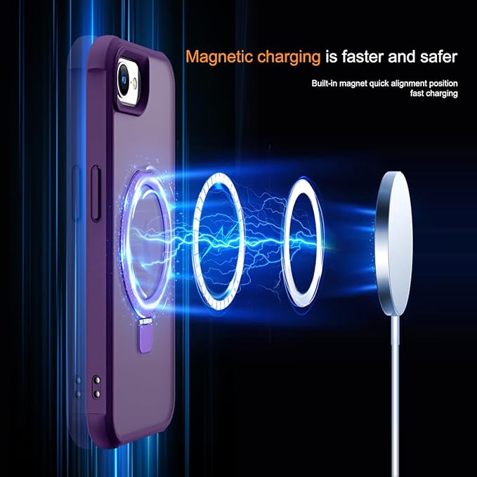 Compatible with iPhone 16E Case with Invisible Magnetic O-Ring Stand Military-Grade Translucent Case for iPhone 16E 6.1" 2025 [Compatible with Mag-Safe][Great Grip Feeling], Purple